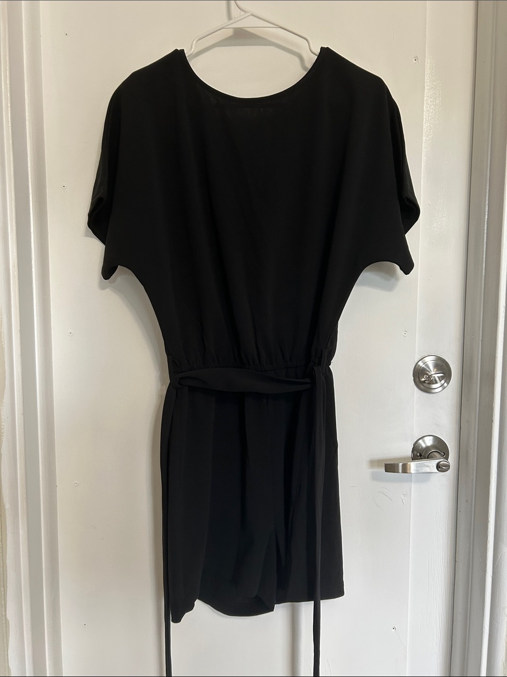 Black Women's Belted Short Sleeve Romper